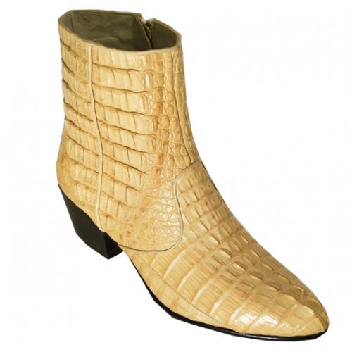 Los Altos Beige All-Over Genuine Crocodile Hornback J-Toe Ankle Boots 1630111